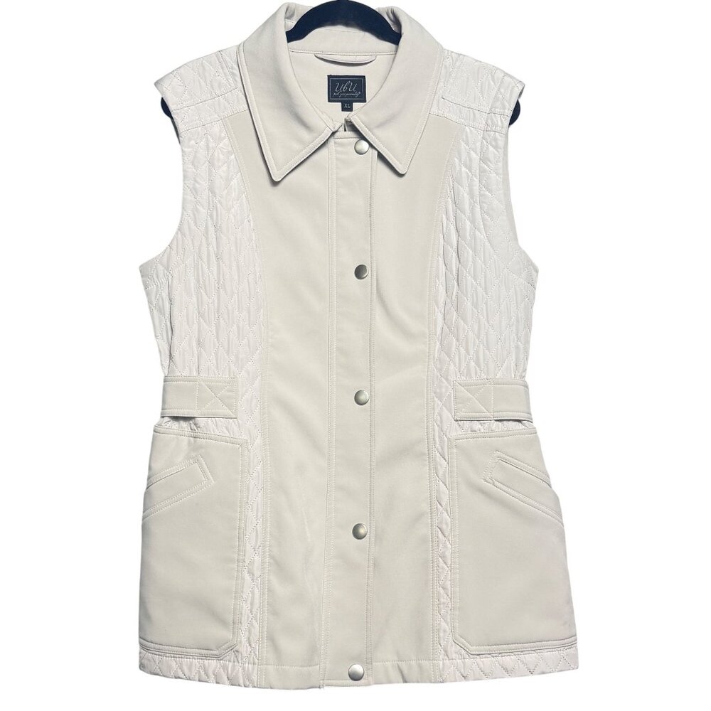 UBU Quilted Vest Womens XL Beige Polyester Lightweight Button Up Sleeveless